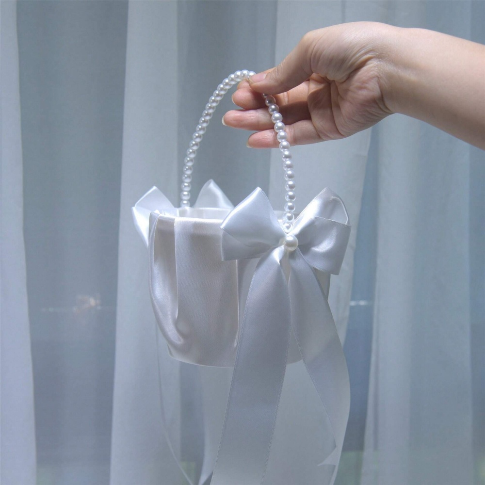 Gardening Tools Girls - White Satin Bow Flower Girl Basket
